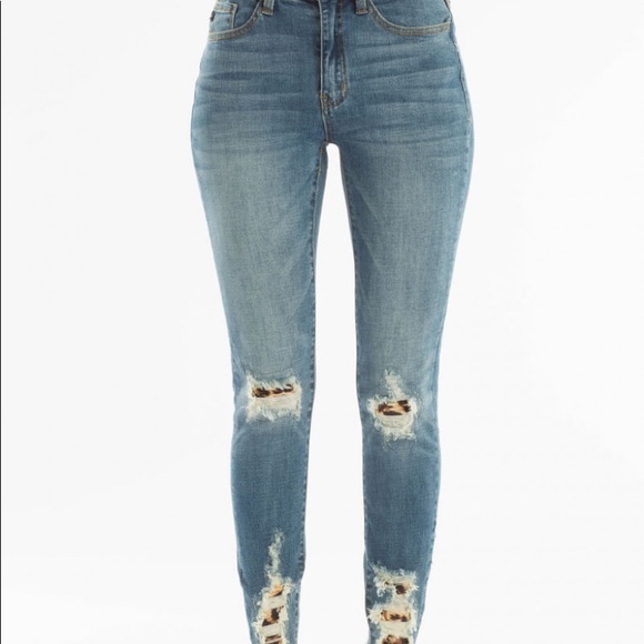 kancan leopard patch jeans